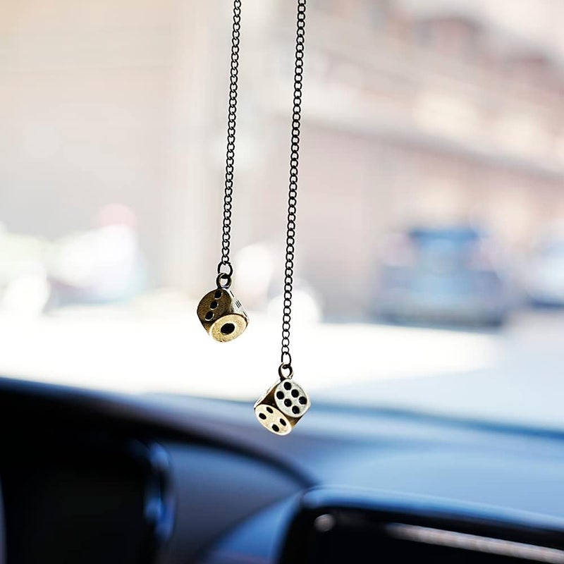 AMIORO Creative Hanging Dice with Dots Car Metal Pendant Rear View Mirrors Charms Ornament (Brass) - Image 4